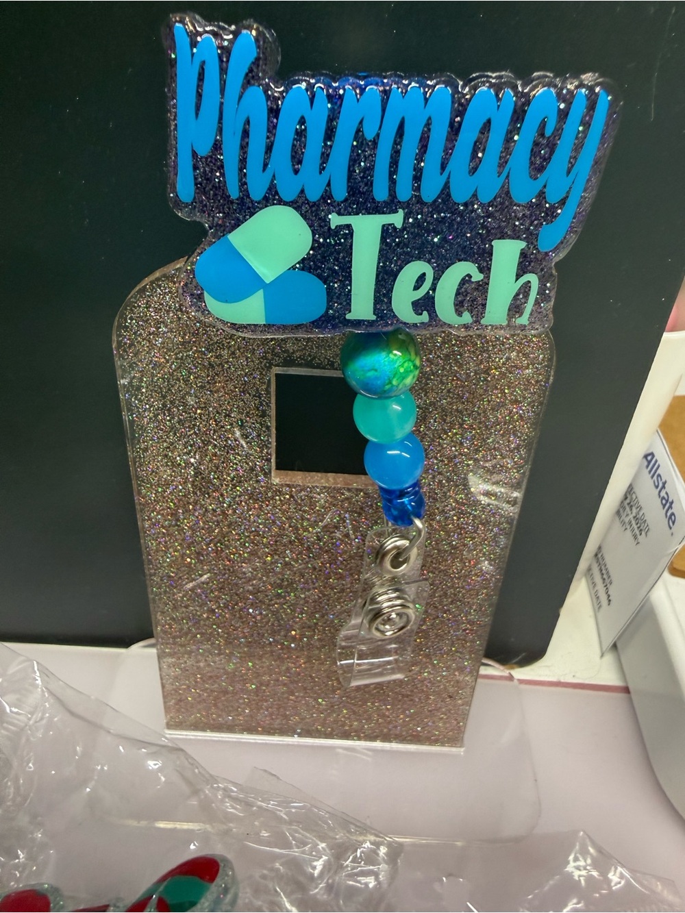 Pharmacy Tech Sparkle Badge Reel - Blue & Teal